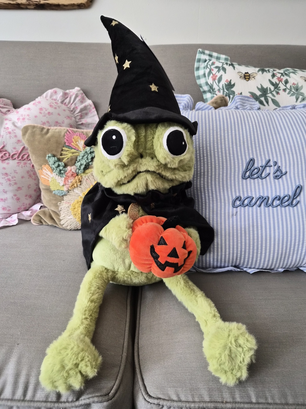 Moonlight Manor Viral Wizard Frog Costume Plush with Pumpkin Accessory - Green
